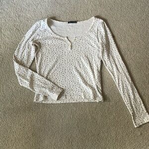 Brandy Melville, Long Sleeve Shirt, White with Small Blue Flowers